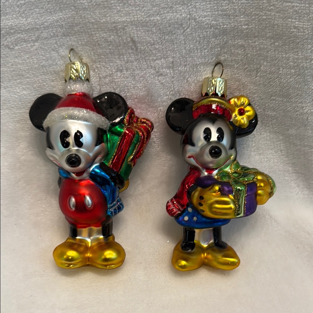 Disney Mickey and Minnie Mouse Blown Glass Christmas Ornaments